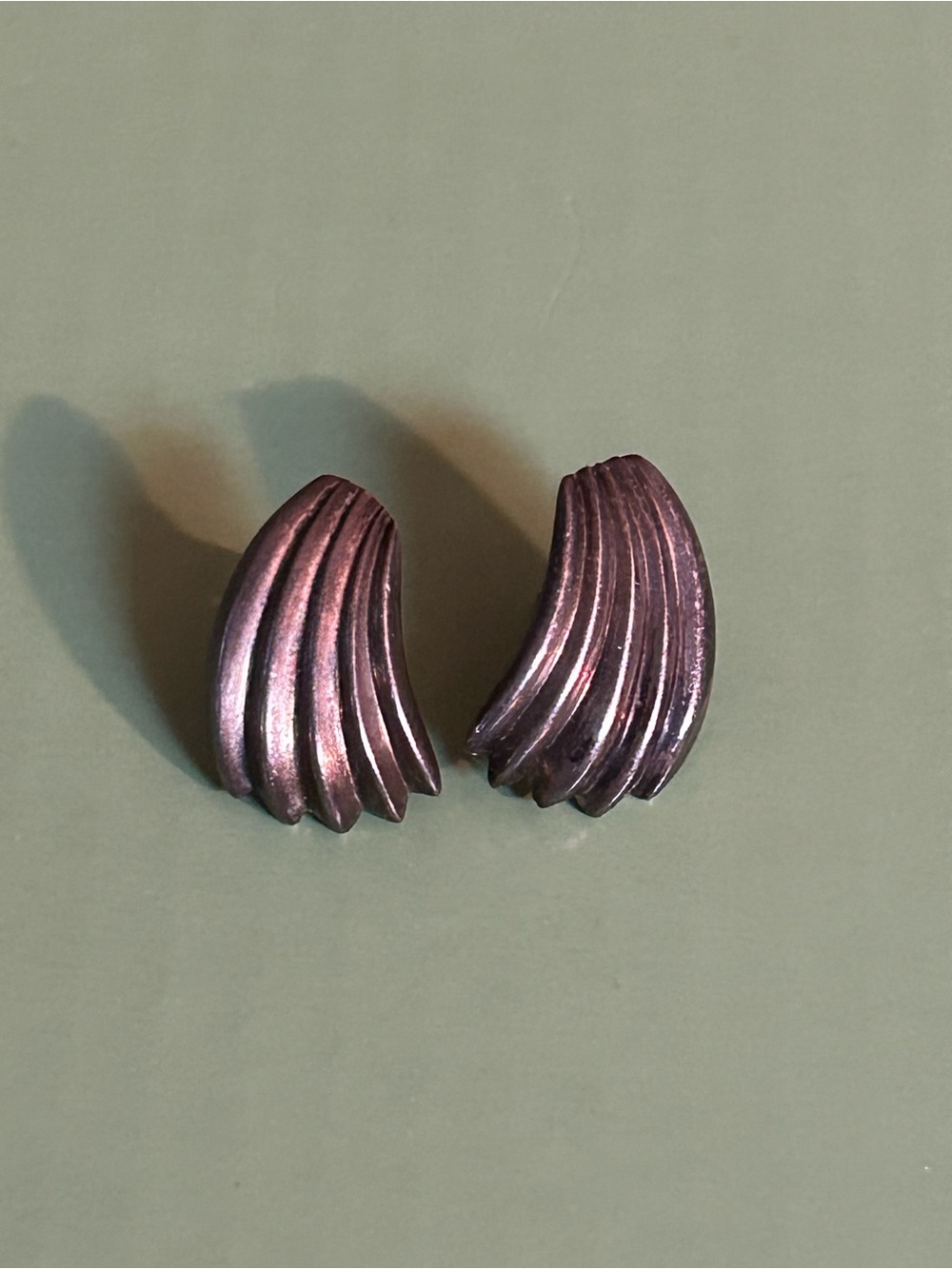 Vintage Ribbed Half-Moon Earrings sterling silver